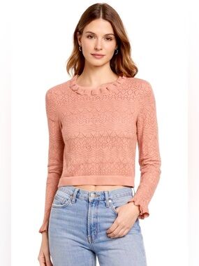 Tularosa Orange Peach Ruffled Crop Knit Sweater S